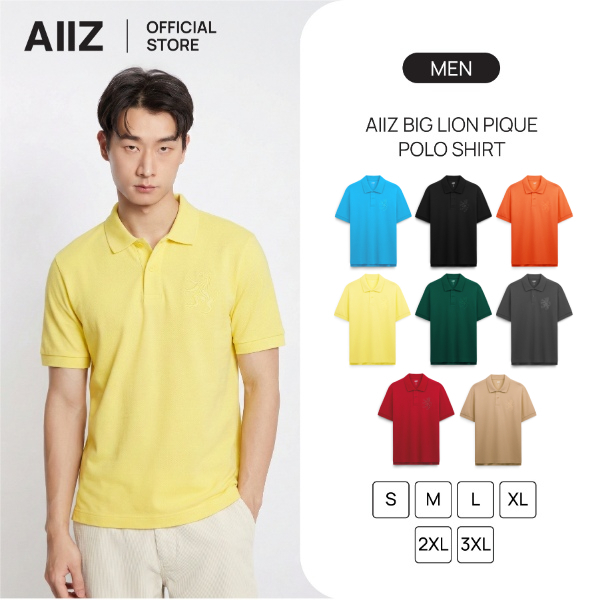 AIIZ Big Lion Pique เสื้อโปโลผู้ชายผ้าปิเก้โลโก้สิงห์