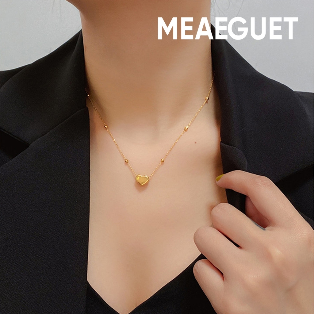 Meaeguet 18K สร้อยคอทองคำสไตล์เกาหลีสำหรับสุภาพสตรี, สแตนเลสสตีลหัวใจหรูหราผีเสื้อไม่จางหายเครื่องประดับของขวัญ