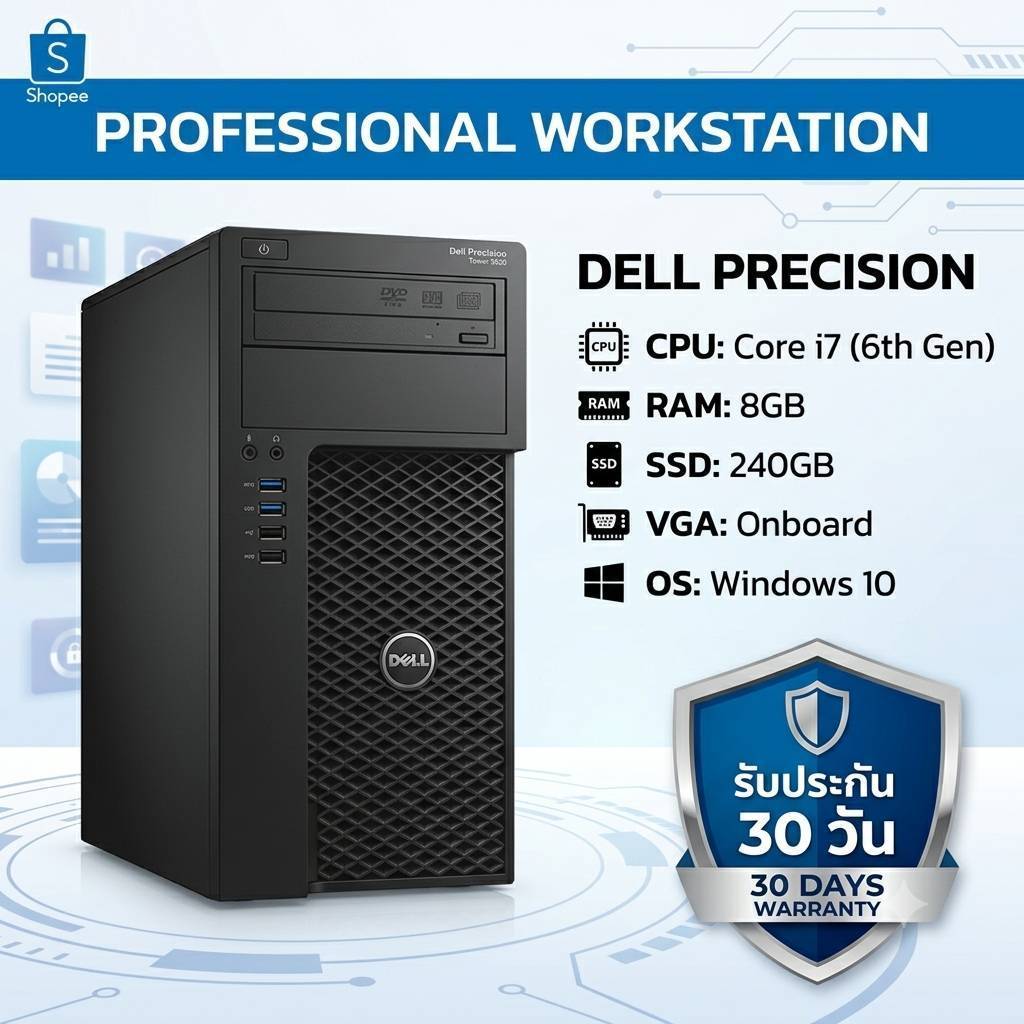 {office comzing}คอมพิวเตอร์ Dell Precision Tower (Core i7 Gen 6 / RAM 8GB / SSD 240GB) คอมตั้งโต๊ะทำ