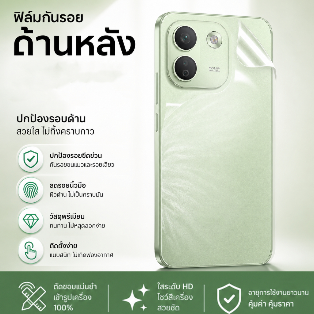 ฟิล์มหลังสีใส สำหรับ For Redmi Note 17 Pro Max 15 14 13 12 11 10 A7 A5 A3 A2 A1 13C 15C 14C 17T 15T 13T