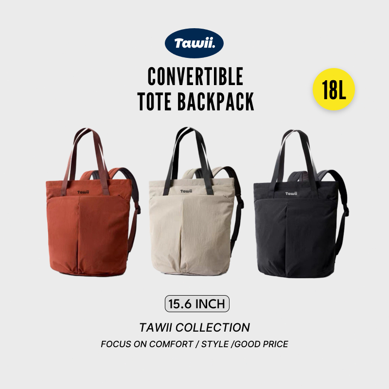 Tawii. กระเป๋าเป้สะพายหลัง Convertible กระเป๋า Totepack ความจุขนาดใหญ่ กระเป๋าเป้ กันน้ำน้ําหนักเบา