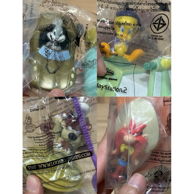 ใหม่ในแพ๊ก(ตำหนิสีเฟดเหลือง) ของเล่น Looney Tunes งาน KFC toy ค่ะ เซ็ท 4 แบบ ขนาด 3-4นิ้ว