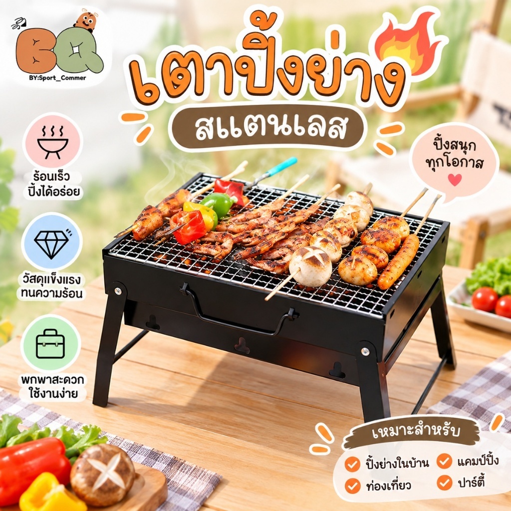 ส่งด่วน!! เตาปิ้งย่าง เตาย่างถ่านพกพา เตาปิ้งหมูกระทะ เตาย่าง BBQ ขนาดกะทัดรัด ใช้งานง่าย