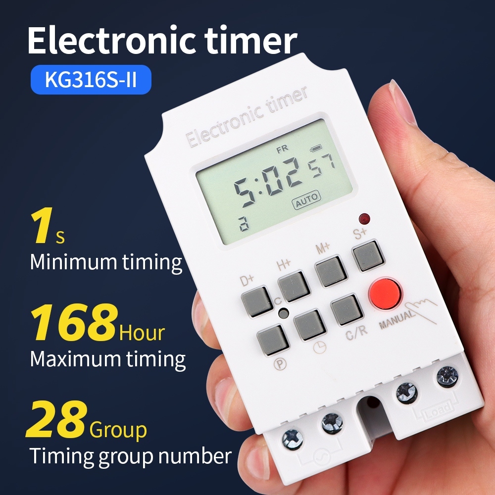 KG316S-II สวิตช์ตั้งเวลาอิเล็กทรอนิกส์อัตโนมัติ 220VAC 25A ควบคุมเวลาแบบดิจิทัล 168 ชั่วโมง/นาที/วิน