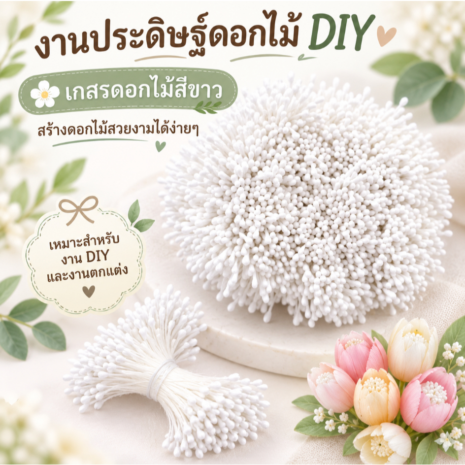 เกสรดอกไม้เทียม 400 ชิ้น ขนาด 2×60 มม. ดอกตูมทำมือ อุปกรณ์ทำดอกไม้ประดิษฐ์ สำหรับ DIY ทำดอกไม้ งานฝีมือ ของขวัญวาเลนไทน์
