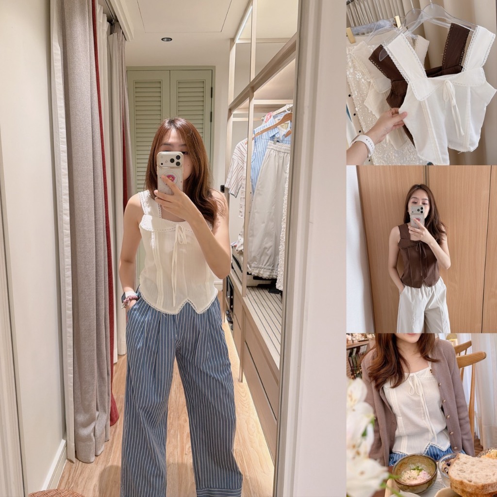 Trim lace top เสื้อผ้าทอเนื้อนุ่ม สัมผัสเบาสบาย ซิปข้าง ใส่แล้วให้ลุคละมุน