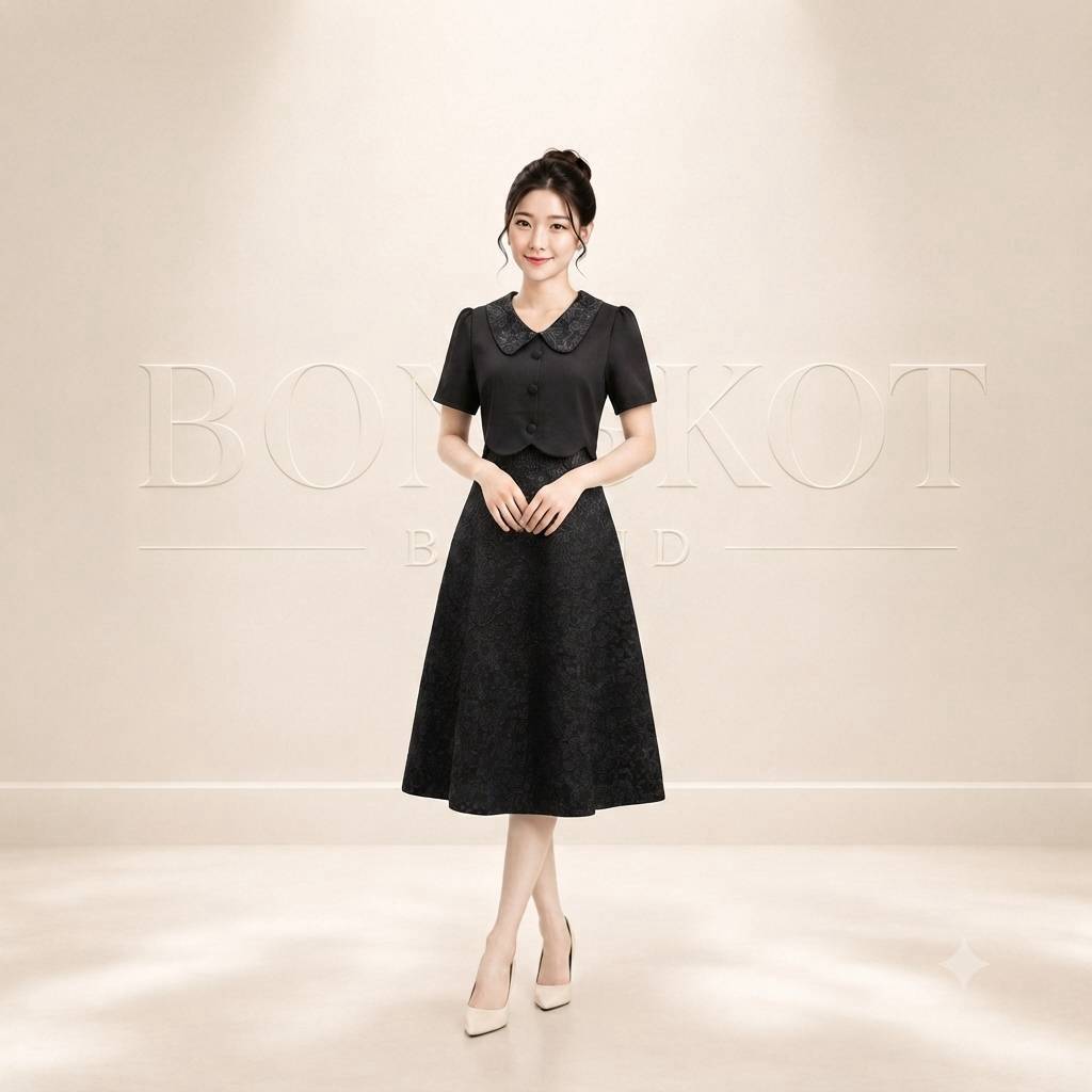 NL21 AmelieDress( อเมลี ) เดรสเดรสออกงาน ชุดทำงานคอปกแต่งกระดุมดีเทลสวยสุภาพเรียบหรู ยาว40นิ้ว รูปที่ 5