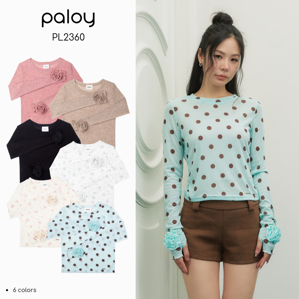 [Best Seller] Paloy - PL2360 Camellia Top เสื้อดอกคามิเลีย เสื้อแขนยาว ทรงเข้ารูป ปลายแขนแต่งดอกคามิ