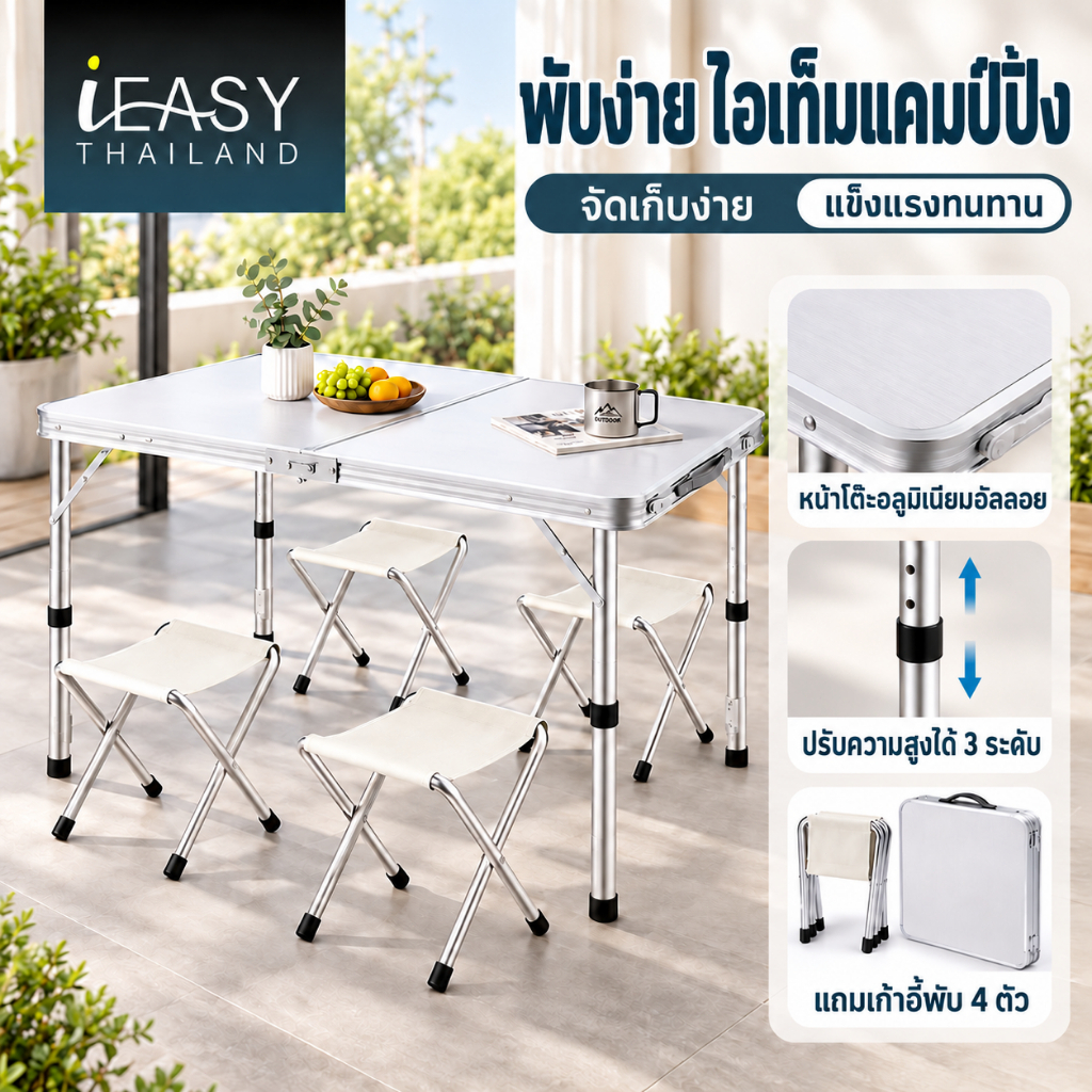 IEASY โต๊ะปิกนิก โต๊ะพับ ขาอะลูมิเนียม ปรับระดับได้ 3 ระดับ ขนาด70*120 cm โต๊ะพับอลูมิเนียมแบบกระเป๋าพกพา ขาอลูมิเนียม