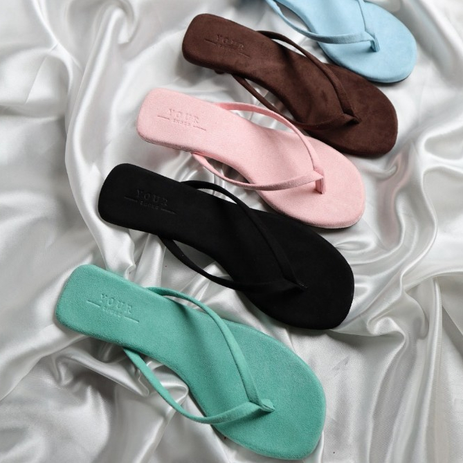 YOURSHOES C5 / รองเท้าส้นสูง 1นิ้ว รองเท้าหูหนีบ รองเท้าหนังกลับ