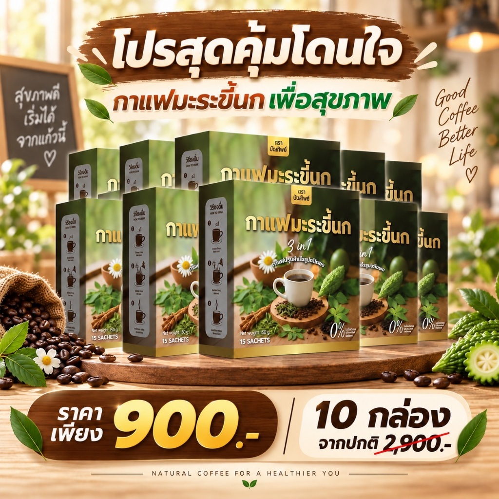[ 10 กล่อง ( 150 ซอง ) ของแท้ พร้อมส่ง ] กาแฟมะระขี้นก กาแฟปัณทิพย์ กาแฟปรุงสำเร็จชนิดผง