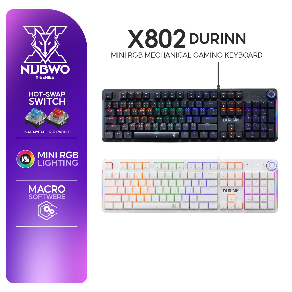 Nubwo คีย์บอร์ดเกมมิ่ง DURINN X800 MINI RGB 65% เลือกสี Black/White สวิตช์ Blue/Red CIY ได้ ไฟสวย