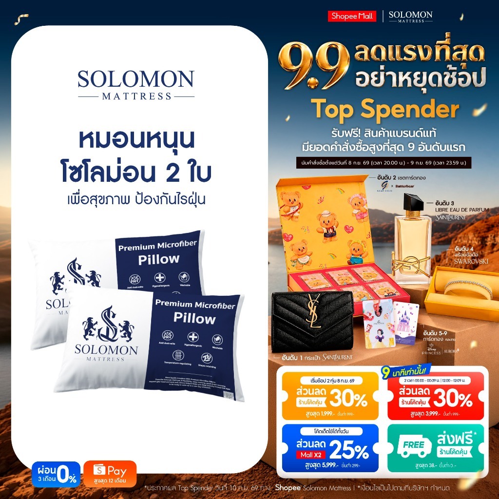 Solomon หมอนหนุนใยสังเคราะห์ นุ่มสบาย น้ำหนักเบา รองรับต้นคอได้อย่างดี เซ็ท 2 ใบ