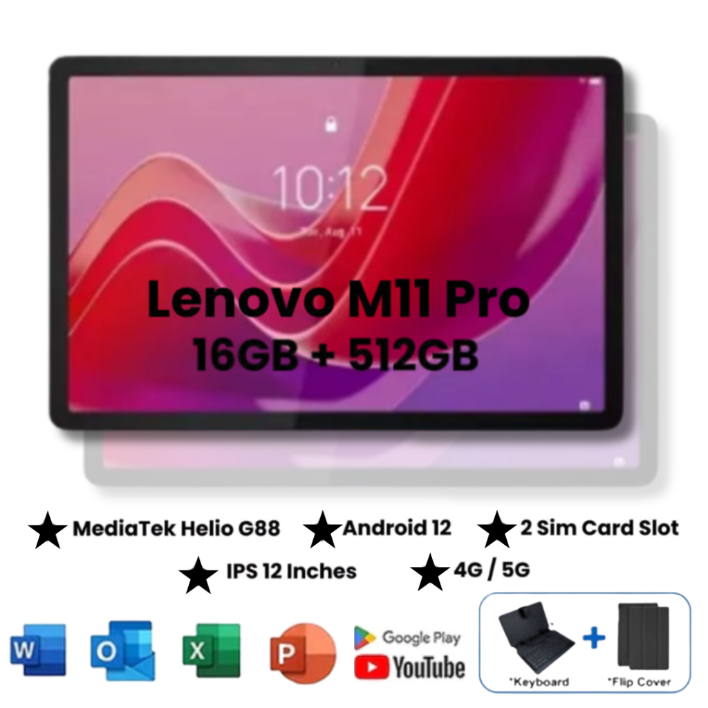 🔥 Lenovo Tab M11 2025 | RAM 16GB ROM 512GB | 4G/5G + WiFi | Android 12 | ฟรีคีย์บอร์ด+เคส+ปากกา | 🎁 