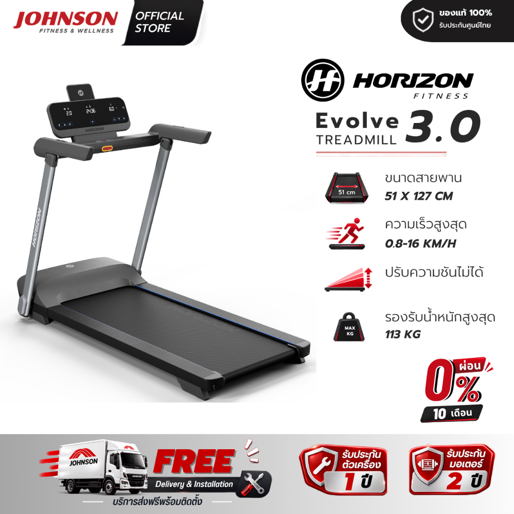 ลู่วิ่งไฟฟ้าTreadmill Horizon Evolve3.0ปรับชันไม่ได้ มอเตอร์2 แรงม้า
