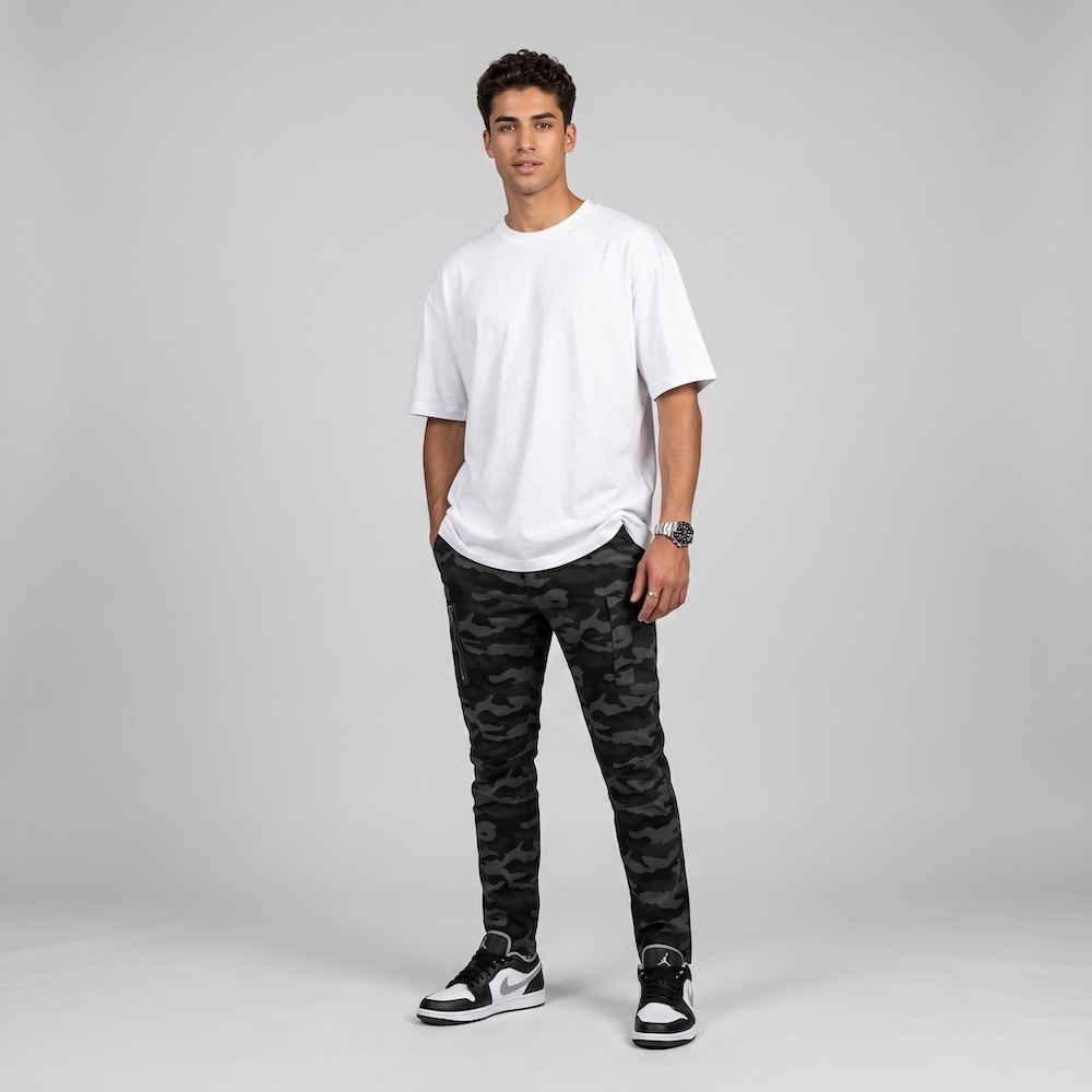 DAVIE JONES بنطلون كارغو رجالي Skinny Tapered — أسود
