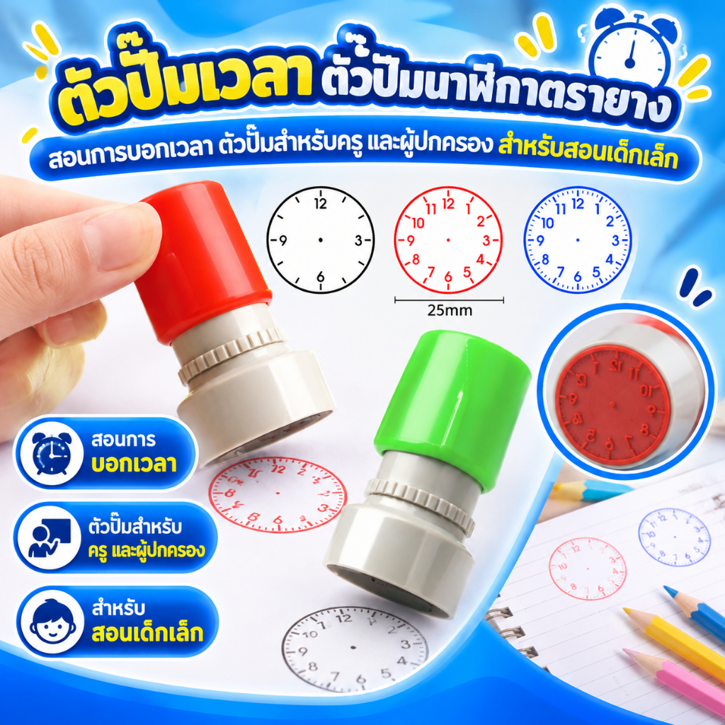 ตัวปั๊มเวลา ตัวปั๊มนาฬิกา ตรายาง สอนการบอกเวลา ตัวปั๊มสำหรับครู และผู้ปกครอง สำหรับสอนเด็กเล็ก