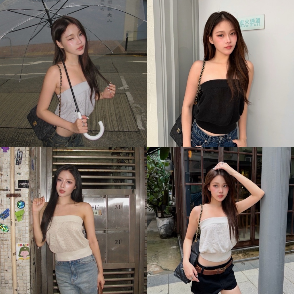 MALIMAYS - Nina Lace Top เสื้อเกาะอกไหมพรม ถักลาย