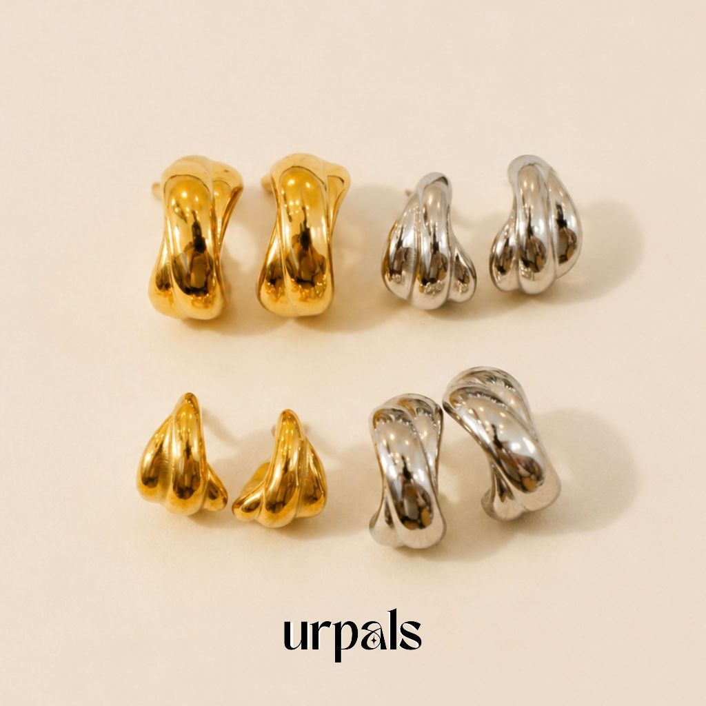 URPALS ต่างหู ต่างหูสายฝอ Stainless ชุบทอง18K ทนน้ำ ทนเหงื่อได้ดี