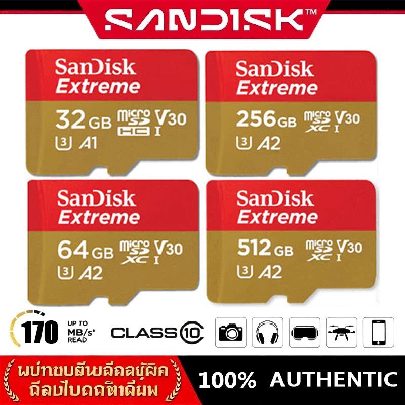 SANDISK EXTREME Micro SD Card 128GB 64GB 32GB SDXC A2 U3 190/90mb/s* (SDSQXAH) Memory for gopro