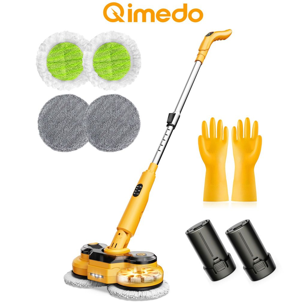 Qimedo ไม้ถูพื้นไฟฟ้าไร้สาย M2 Pro 360° 4-in-1 แบต5000mAh 3สปีด ด้ามยืด หัวแปรง8ชนิด ขัดพื้น-กระเบื้อง-ห้องน้ำ