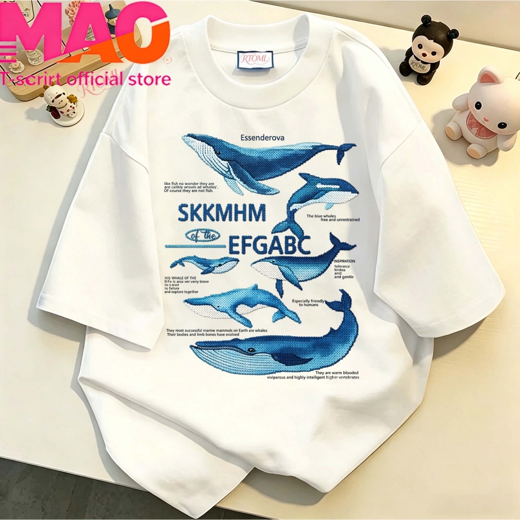 COD✅ (จัดส่งในกรุงเทพฯ) MAO Shop  Printed T-shirt，เสื้อยืด Oversize ซัมเมอร์ กราฟิกปลาซาร์ดีน และผลไ