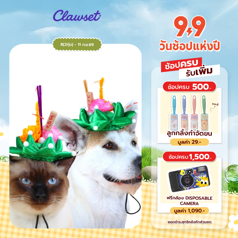 เครื่องหัวกระทงมีไฟกระพริบ สำหรับน้องหมาและน้องแมว Loy Krathong Pet Headwear | CLAWSET.BKK