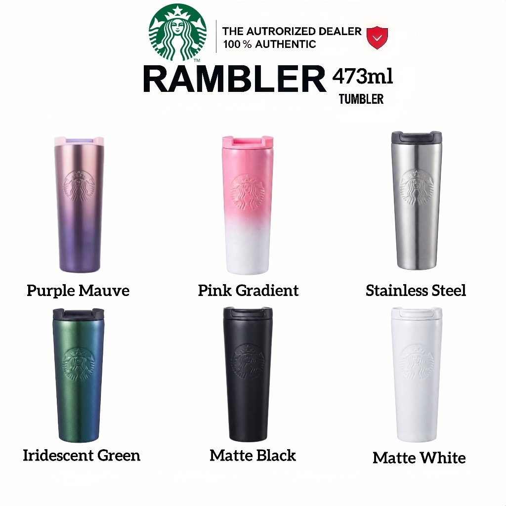 Starbucks Rambler แก้วน้ำสแตนเลส 473 มิลลิลิตร ลายปั๊มบาร์บี้เค้า บรรจุฝาปิดสนิท กันรั่ว หลายเฉดสี