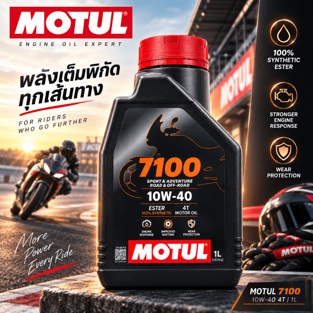 【1L】MOTUL 7100 4T 10W-40 น้ำมันเครื่องมอเตอร์ไซค์ สังเคราะห์แท้ 100% Ester ของแท้ 100% JASO MA2 1L