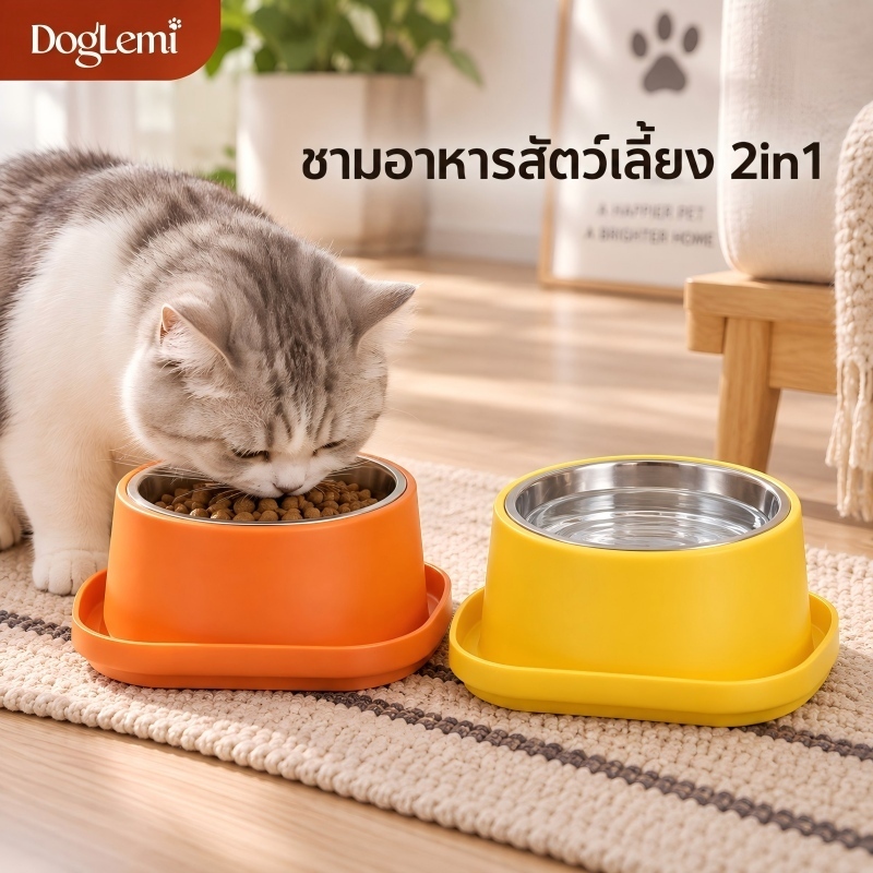 【Doglemi】ชามอาหารสัตว์เลี้ยง ชามอาหารแมว ชามอาหารสุนัข สแตนเลส กันมด กันหก ถอดล้างได้ ทำความสะอาดง่าย