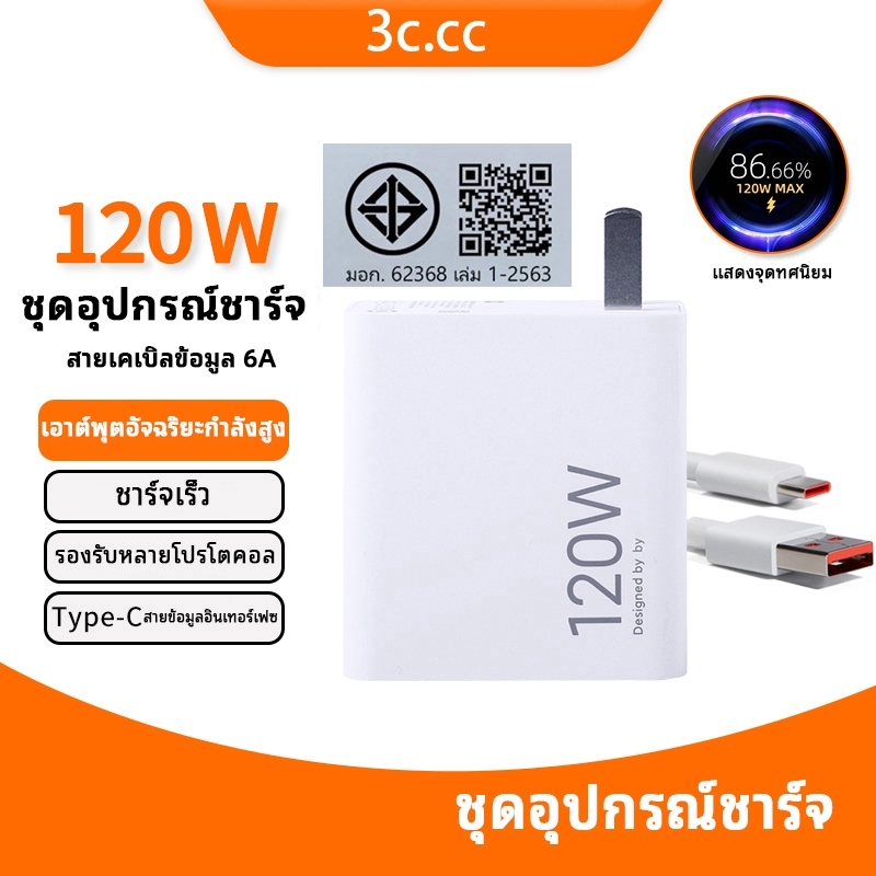 FOR ชุดชาร์จ 120W Fast Charge[6A type-c สายชาร์จเร็ว +120w หัวชาร์จ]เข้ากันได้กับ
