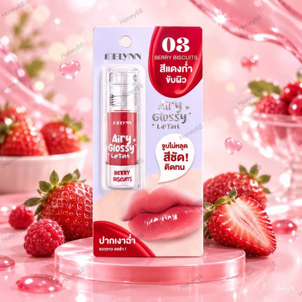 มีลีนณ์ ลิปทินท์ สี03 Berry Biscuits 3 กรัม Melynn Airy Glossy Lip Tint