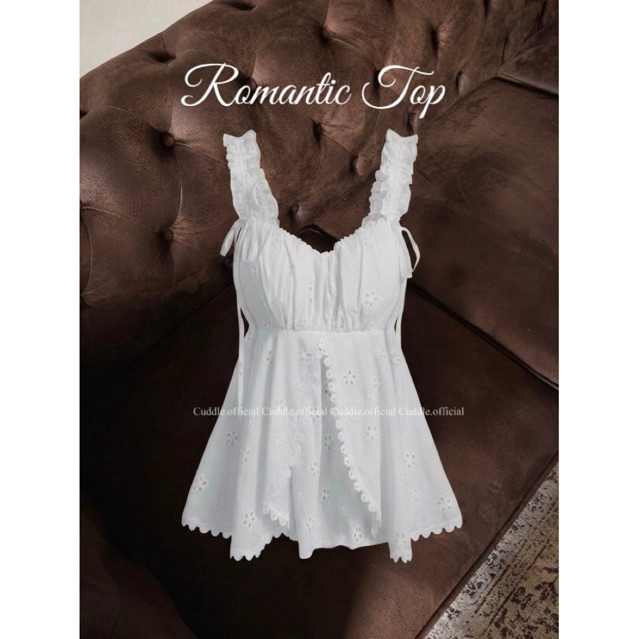 Cuddle.official - Romantic Lace Top (เสื้อสายเดี่ยวผ่าหน้าผ้าฉลุ)
