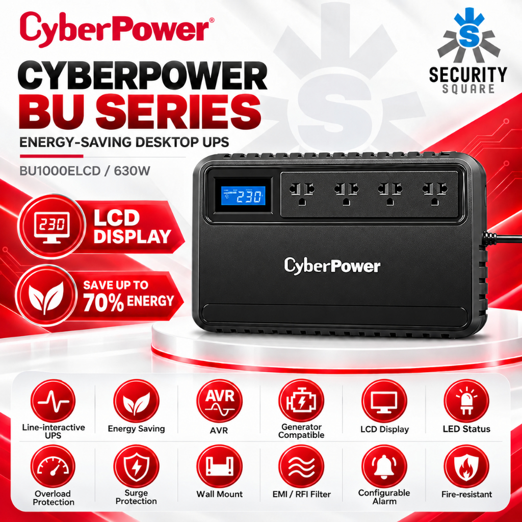 CYBERPOWER เครื่องสำรองไฟ UPS BU1000ELCD/630WATTสำหรับเครื่องบันทึกกล้องวงจรปิด เครื่องคอมพิวเตอร์ ร