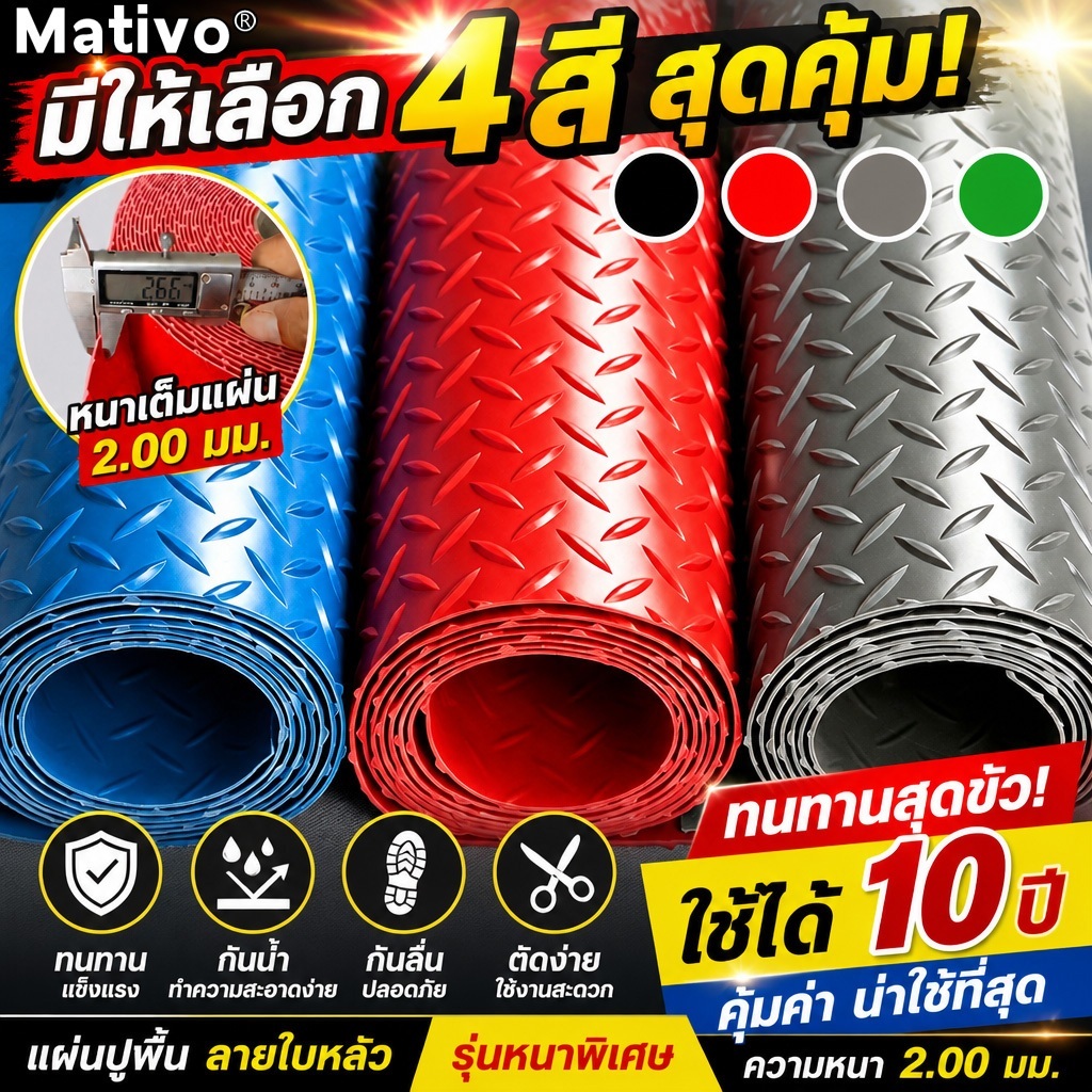 Mativo แผ่นกันลื่น ฉีกไม่ขาด แผ่นปูพื้น กว้าง150*100CM PVC อ็อกซ์ฟอร์ด ในห้องครัว แผ่นรองกันลื่น พื้นแผ่นยาง แผ่นยางปูพ
