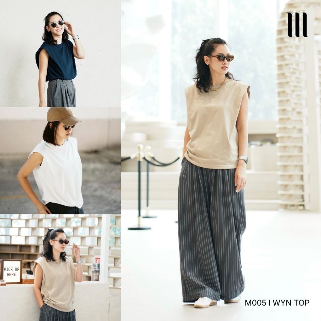 M005 l WYN Top เสื้อยืดผ้าคอตตอนทรงบ่าตั้งไม่มีฟองน้ำเสริม