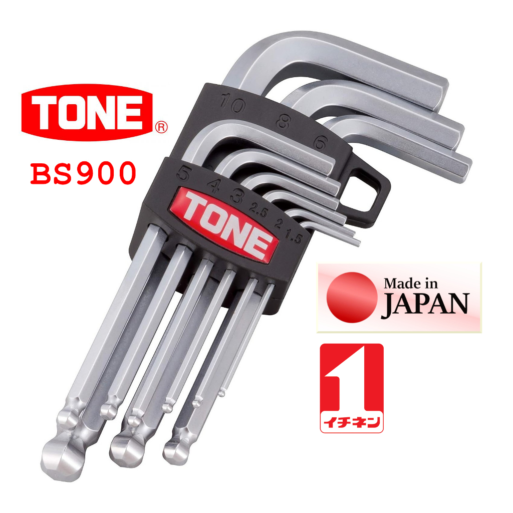 T BS900 TONE ชุด ประแจ แอลยาวหัวบอล ญี่ปุ่น 9 ชิ้น 1.5 2 2.5 3 4 5 6 8 10mm Ball Point Hex Key Wrenc