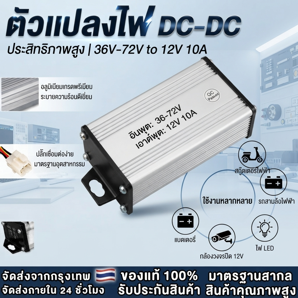 ALLFIX พร้อมส่ง กล่องแปลงไฟลดแรงดัน รถไฟฟ้า 36V-120V เป็น 12V Step Down DC to DC Converter 10A 20A ส