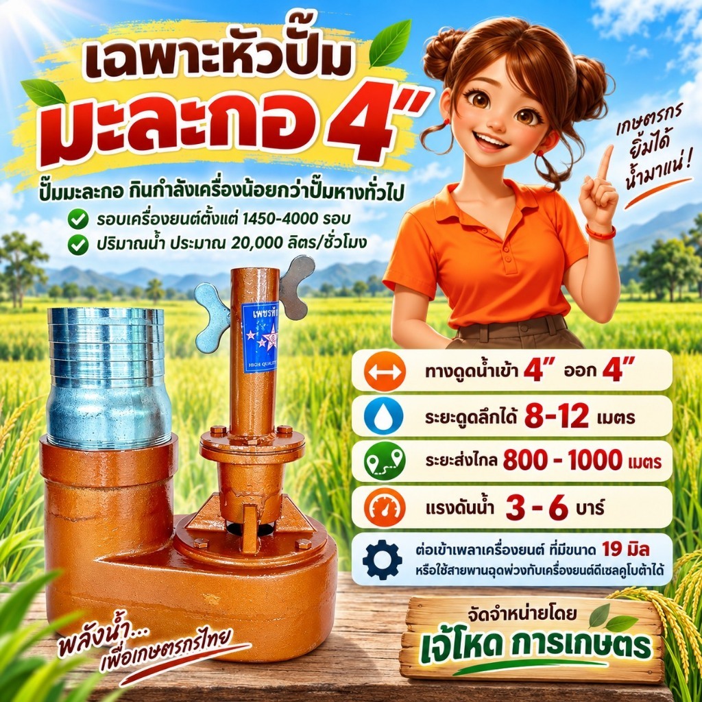 หัวปั๊มมะละกอ 4" ปั๊มดูดน้ำ : 1 หัว ( ไม่รวมเพลา )