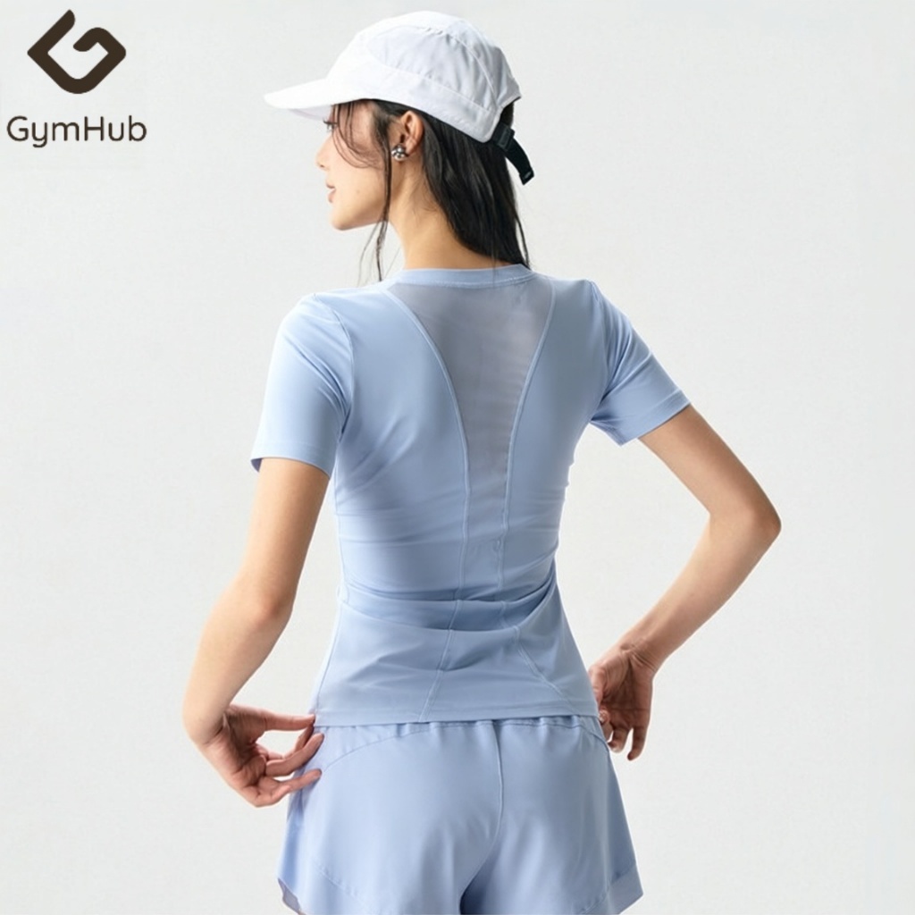 GymHub โยคะ สาวมืออาชีพแขนสั้น วิ่งเร็ว เสื้อผ้าแห้ง ความรู้สึกระดับพรีเมียม พลัทตี้ ฟิตเนสแบบบาง