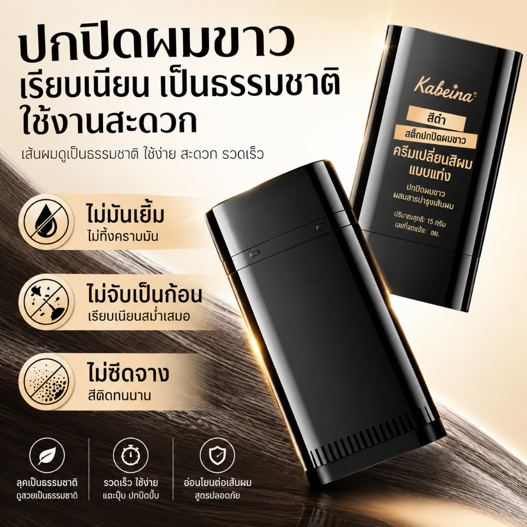 Kabeina แท่งแต่งสีผม ปกปิดผมหงอกใน 3 วินาที สติ๊กปิดผมขาวชั่วคราว กันน้ำ กันเหงื่อ