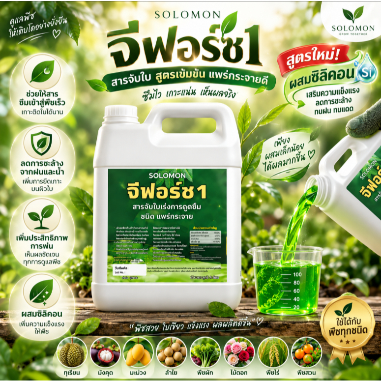 สารจับใบ จีฟอร์ซ สูตรใหม่ น้ำเขียวเพิ่มซิลิคอน เกาะติดใบดี พืชแข็งแรง สารจับใบ ขนาด4ลิตร