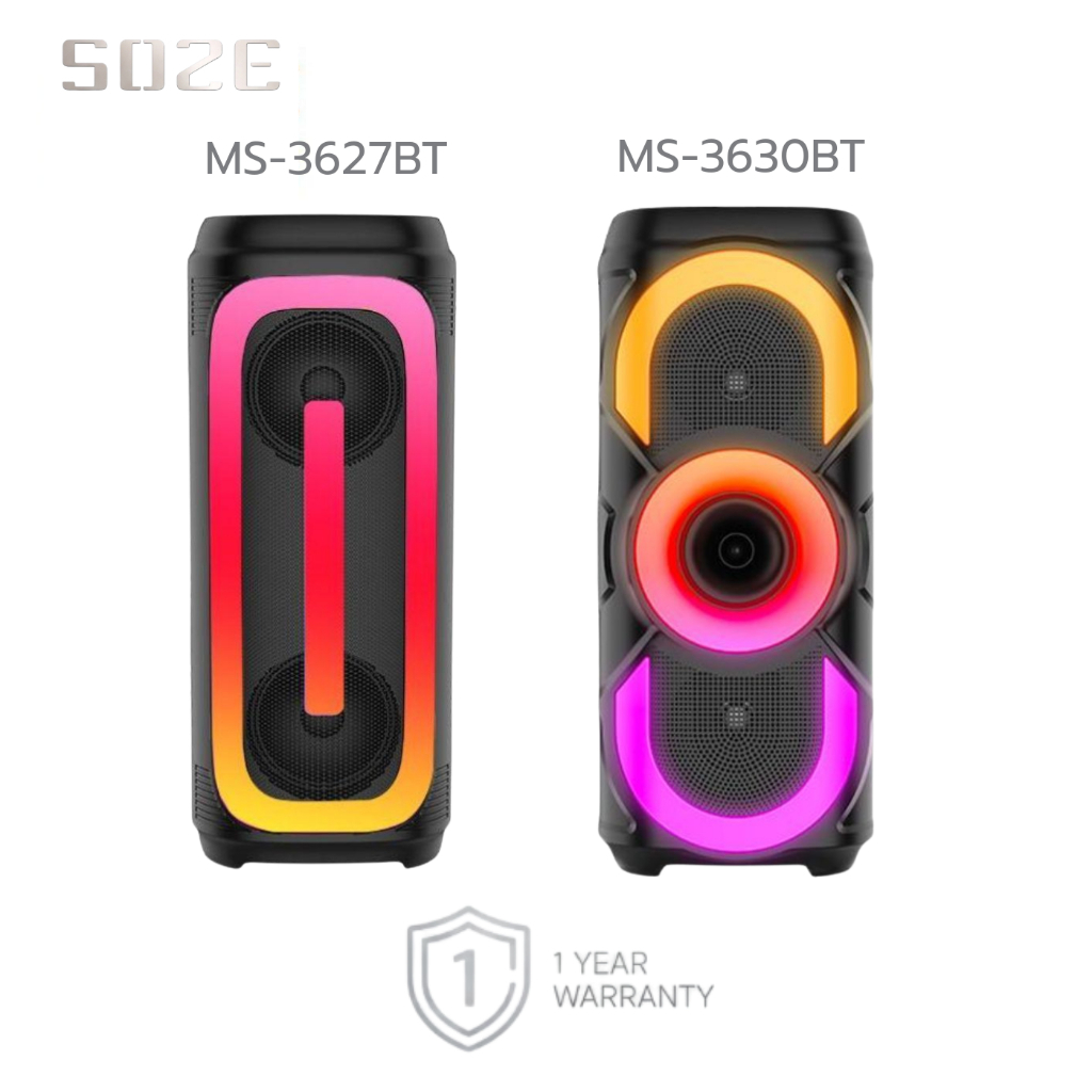 Soze ลำโพงบลูทูธ รุ่น3627/3630 กำลังขับ20W ดอกลำโพง4"x2 กันน้ำIPX4 ไฟRGB Light รองรับTWS/USB/TF/FM พ