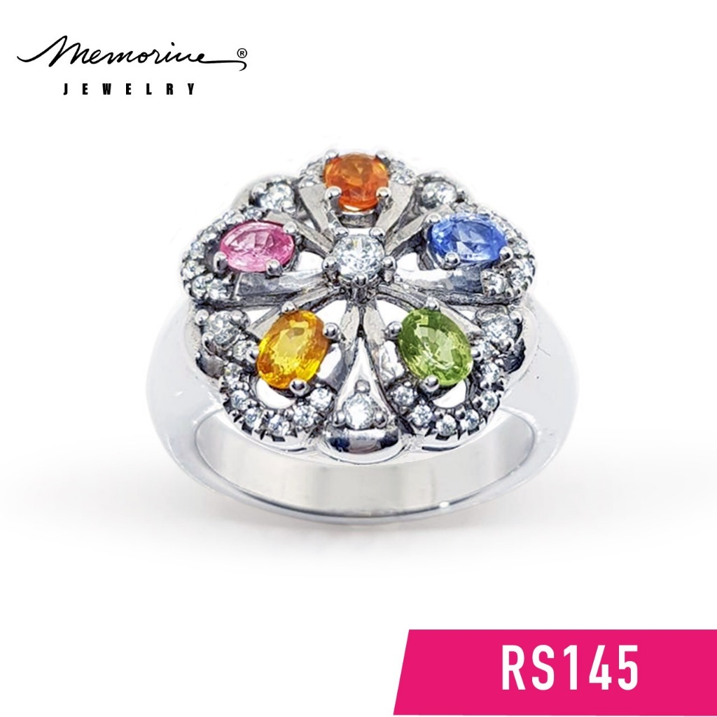 Memorine Jewelry แหวนเงินแท้ 925 ฝังแฟนซีแซฟไฟร์ : RS145