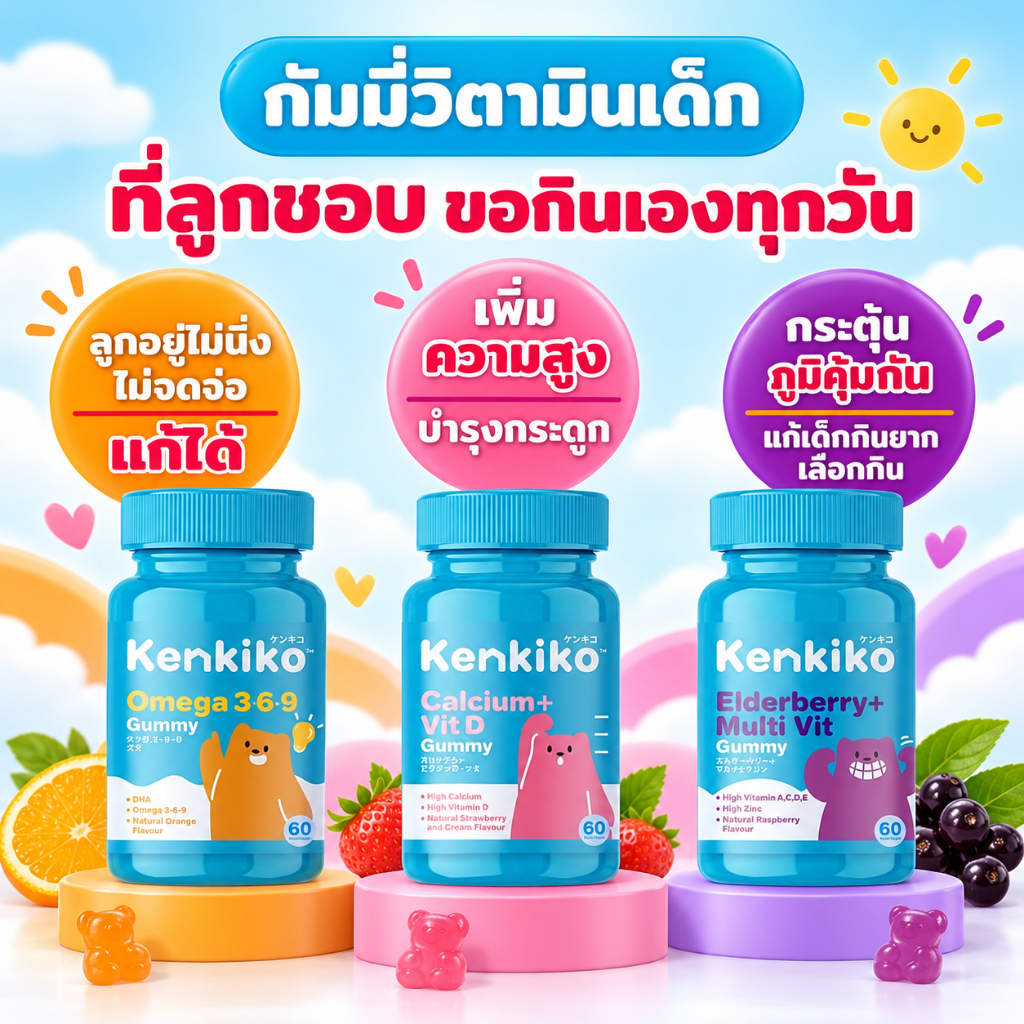 Kenkiko gummy Multivitamin เจลลี่กัมมี่ วิตามินรวม เสริมภูมิคุ้มกัน กล่องละ 60 เม็ด (ของแท้100%รับจา