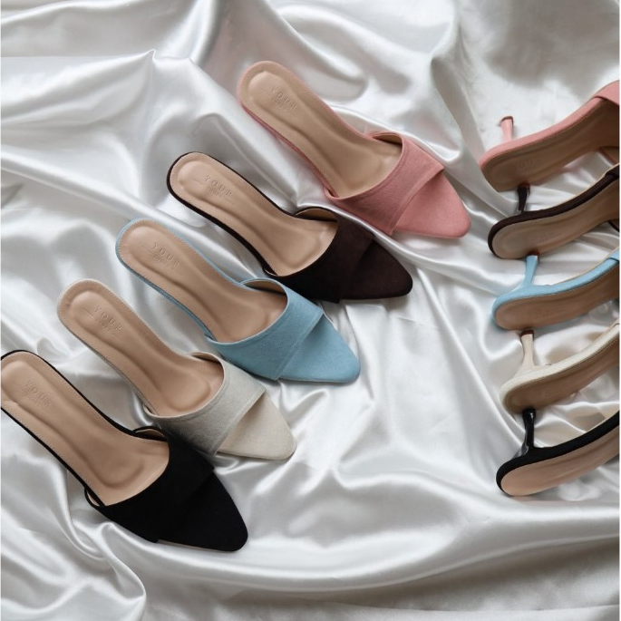 YOURSHOES B31 (เท้าอวบ +เพิ่ม 1ไซส์) / รองเท้าส้นสูง 3นิ้ว รองเท้าปลายแหลม