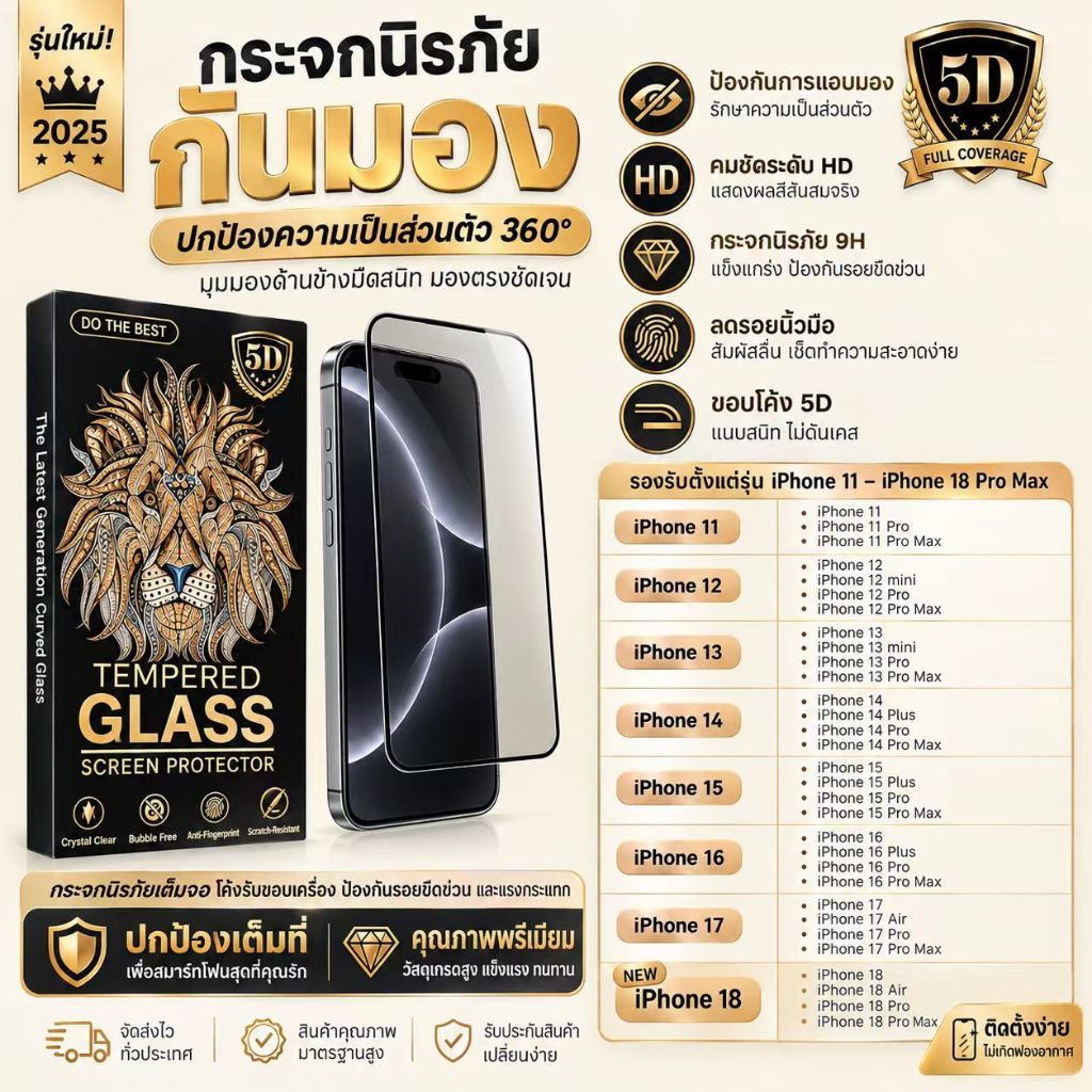 ฟิล์มกระจกเต็มจอ นิรภัย FULL ฟิล์มกระจกเต็มจอกันมอง สําหรับรุ่น Iphone งานดี ทนทาน ส่วนโค้งขนาดใหญ่