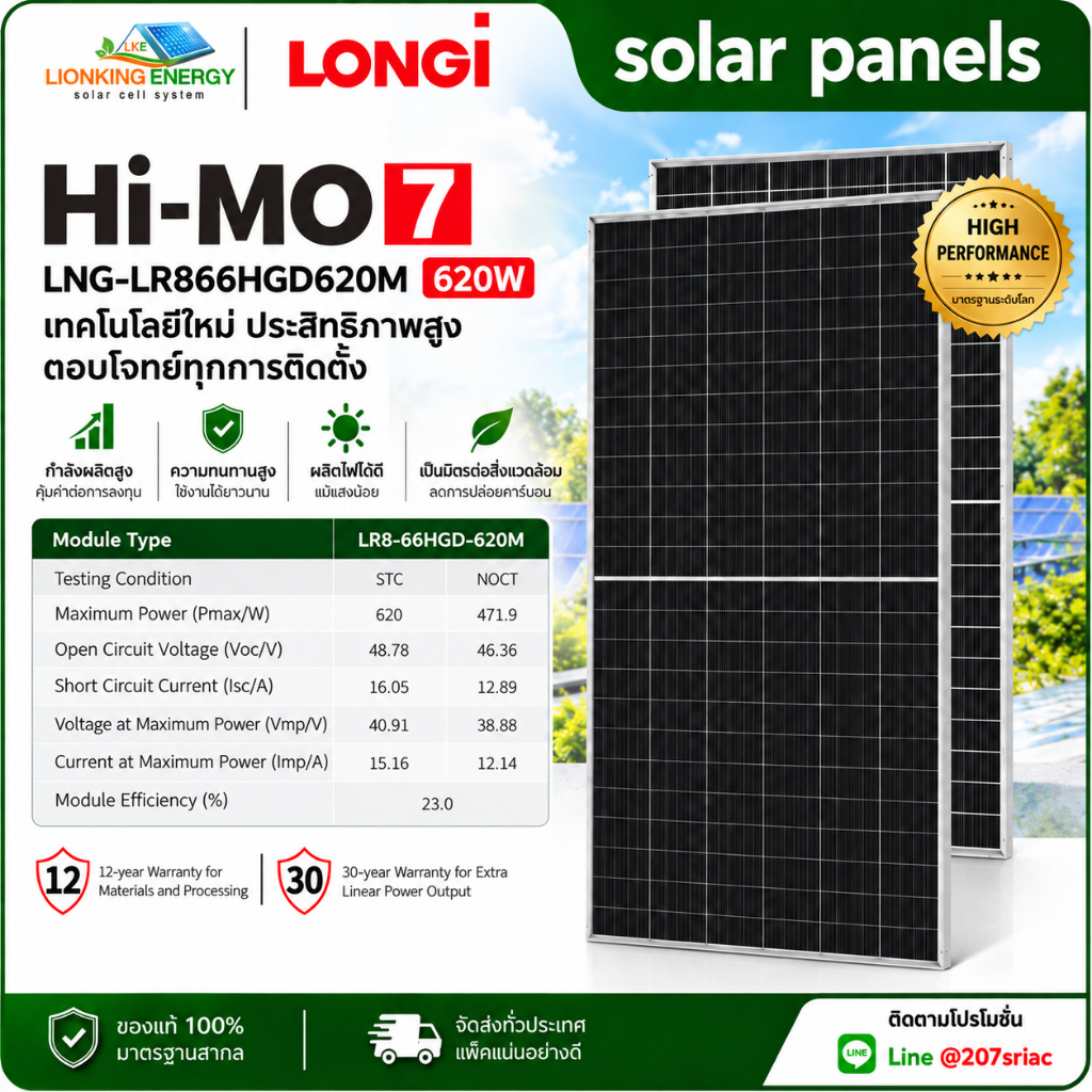 แผงโซล่าเซลล์ LONGi มีขนาด(  620W630W 640W645W650W)พร้อมส่ง✅