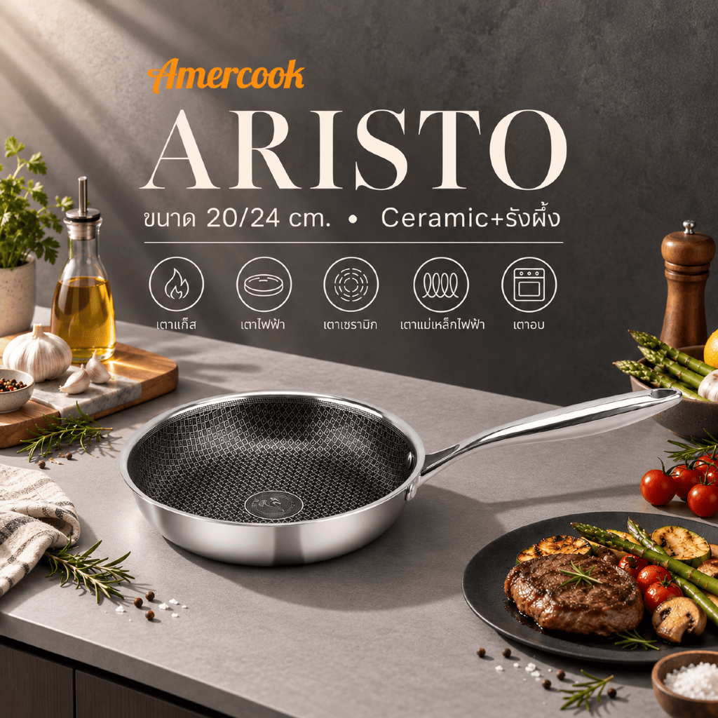Amercook ARISTO กระทะทอดสแตนเลส สตีล 20/24 ซม.