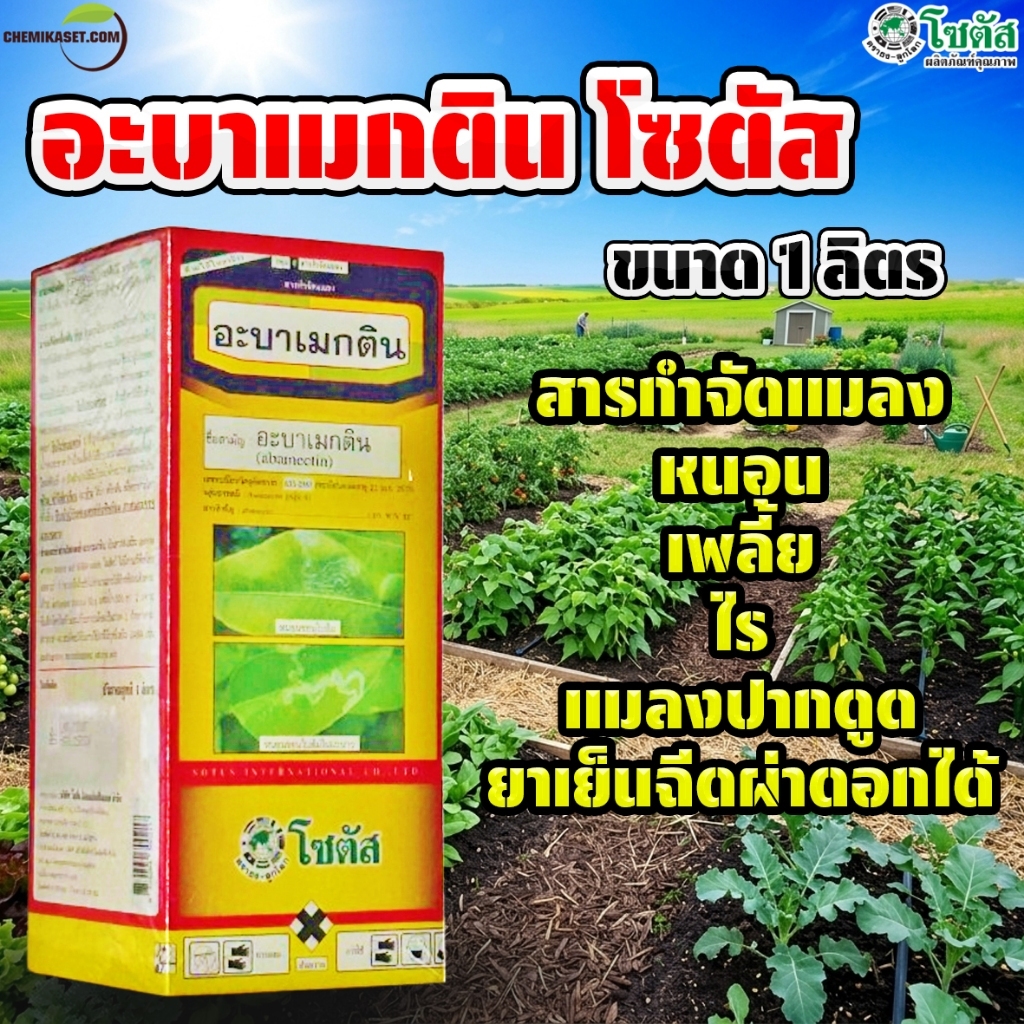 อะบาเมกติน โซตัส สูตรน้ำใส 1ลิตร ป้องกันหนอนชอนใบ เพลี้ยไฟกล้วยไม้
